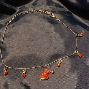 Silver and Red Santa Hat Charm Anklet